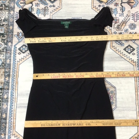 Lauren Black Ruched Lined Jersey with Cap and Bow Sleeves Cocktail Dress - Picture 10 of 16